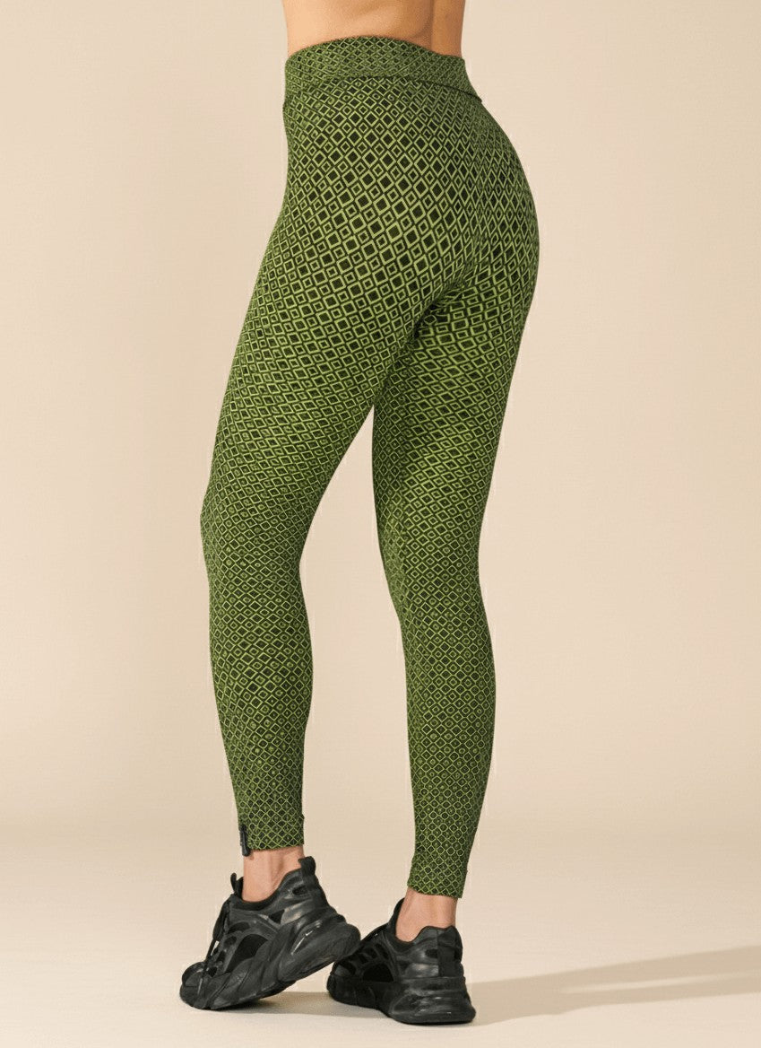 LEGGINGS SUPERSLIM MOTIVO QUADRATO NERO/VERDE LIME
