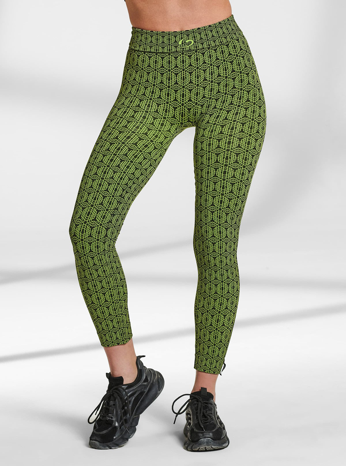 LEGGINGS SUPERSLIM MOTIVO ESAGONALE NERO/VERDE LIME