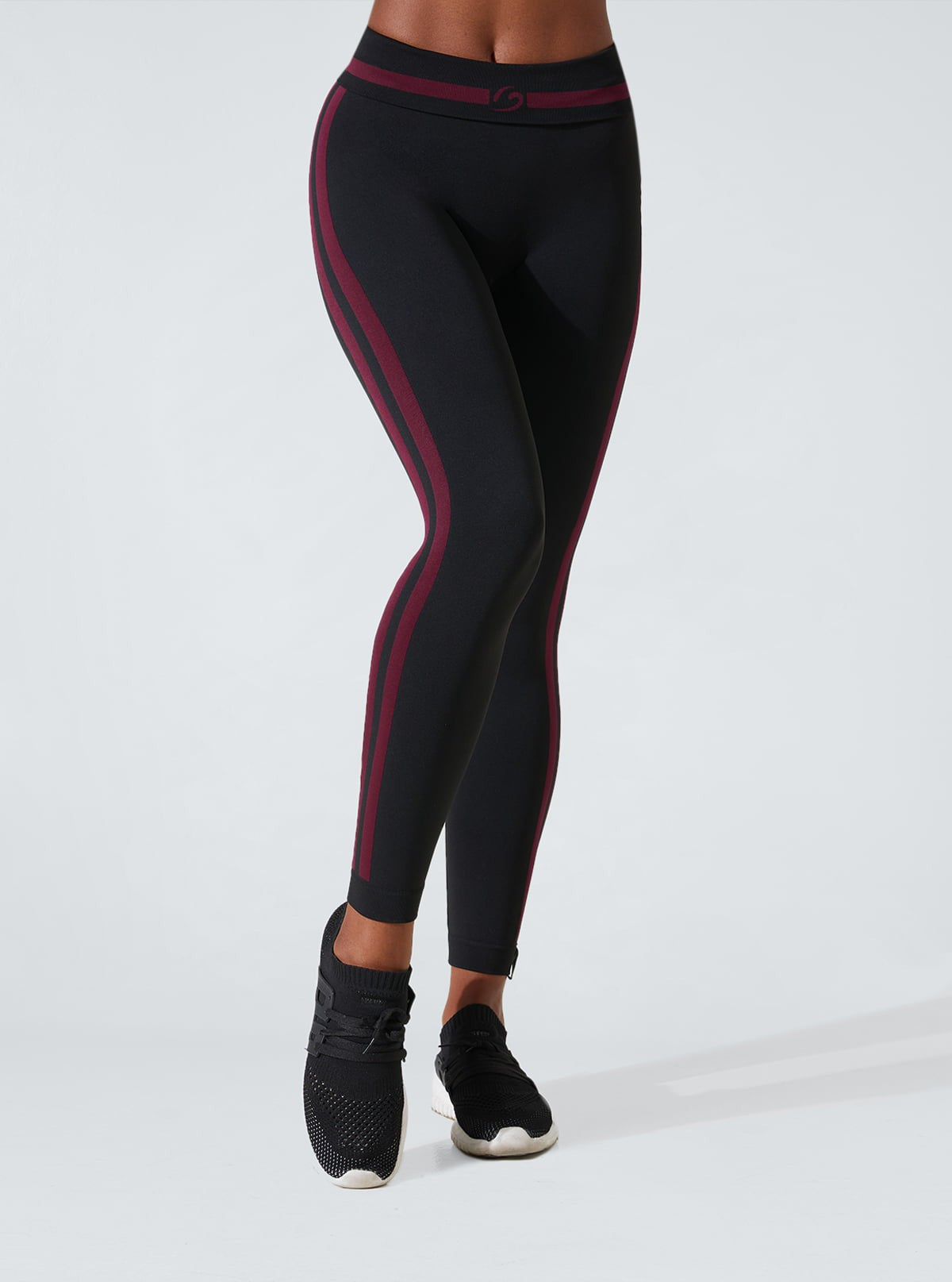 Legging Superslim con Bande Laterali Nero-Fasce Bordeaux