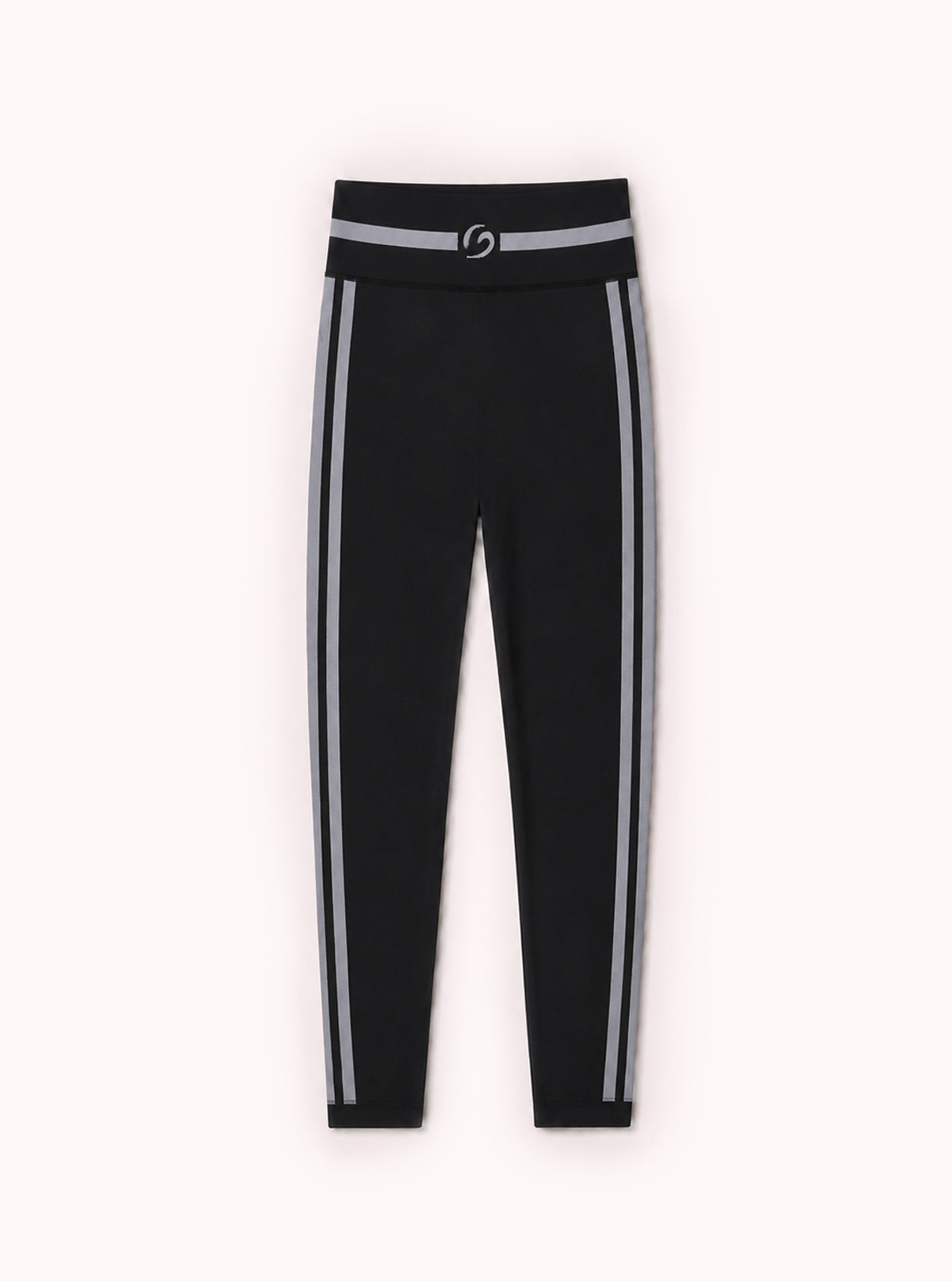 Superslim Leggings with Black Side Bands-Grey Stripes