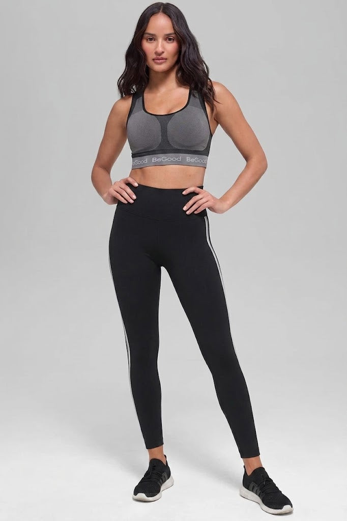 Superslim Leggings with Black Side Bands-Grey Stripes