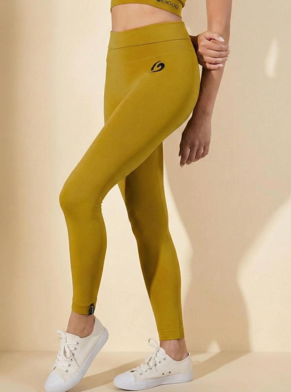 Leggings Slim avec Couture Push Up Moutarde