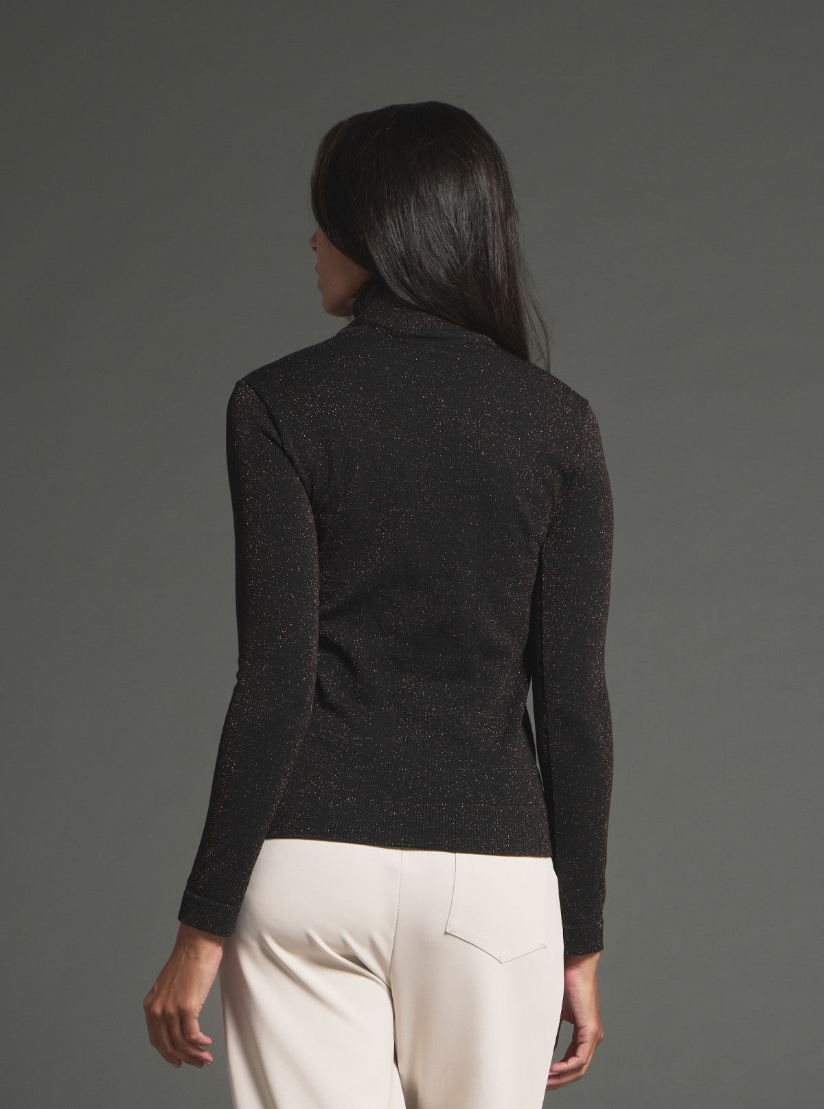Modellierendes Rollkragen-Shirt Lurex Schwarz-Lurex Braun