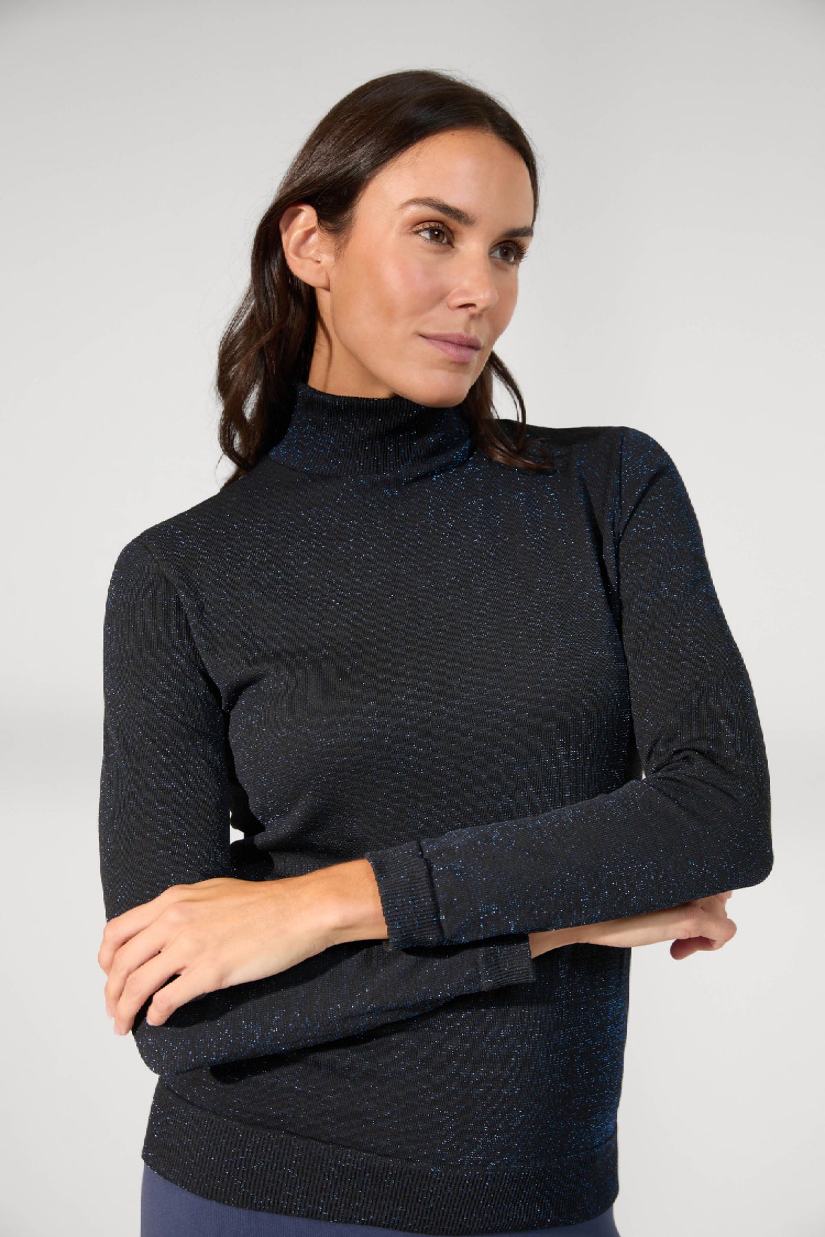 Maillot de Corps à Col Montant Modelant Lurex Noir-Lurex Bleu