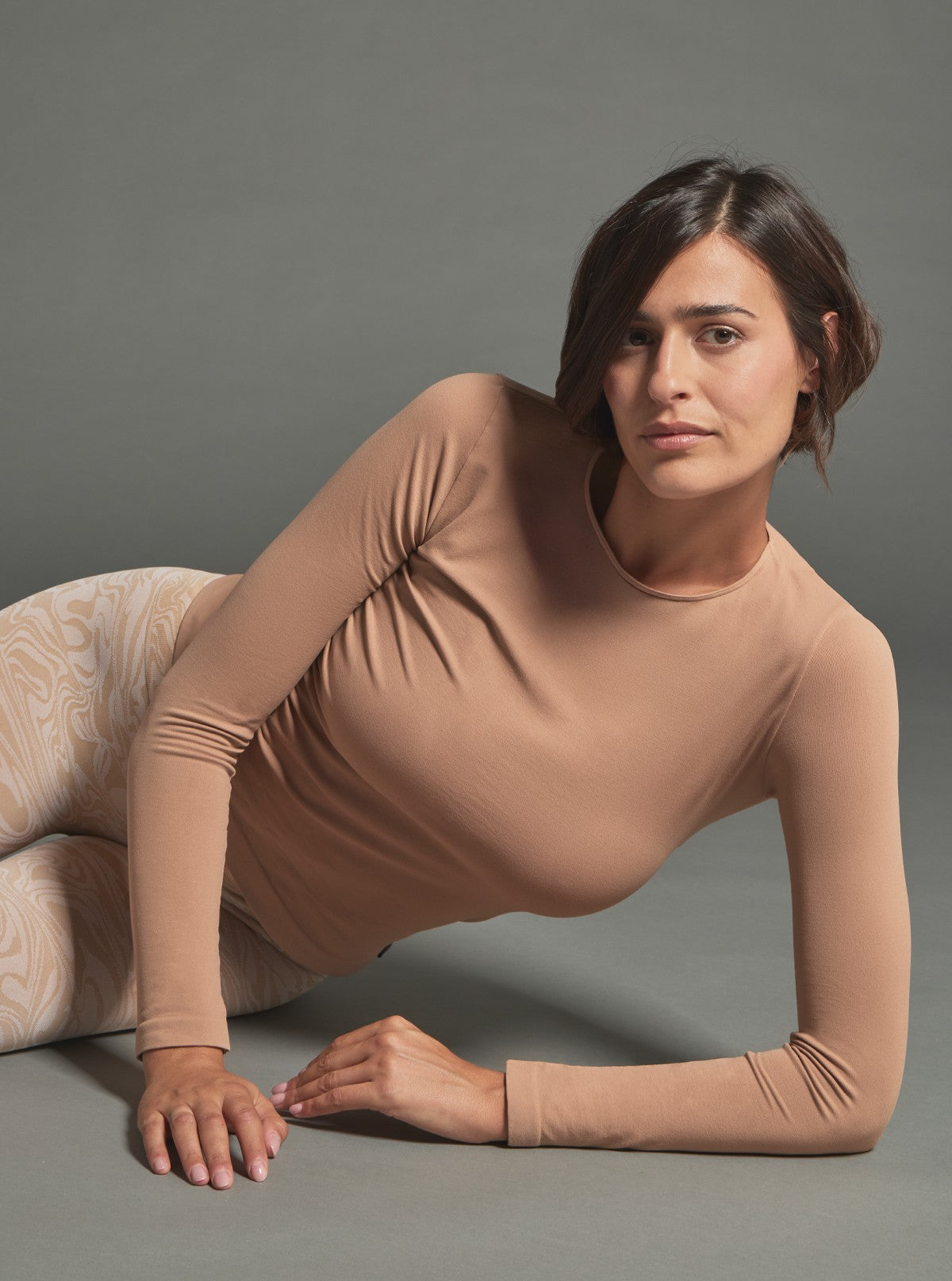 Maglia Girocollo a Manica Lunga Modellante - Glam Active Cuoio