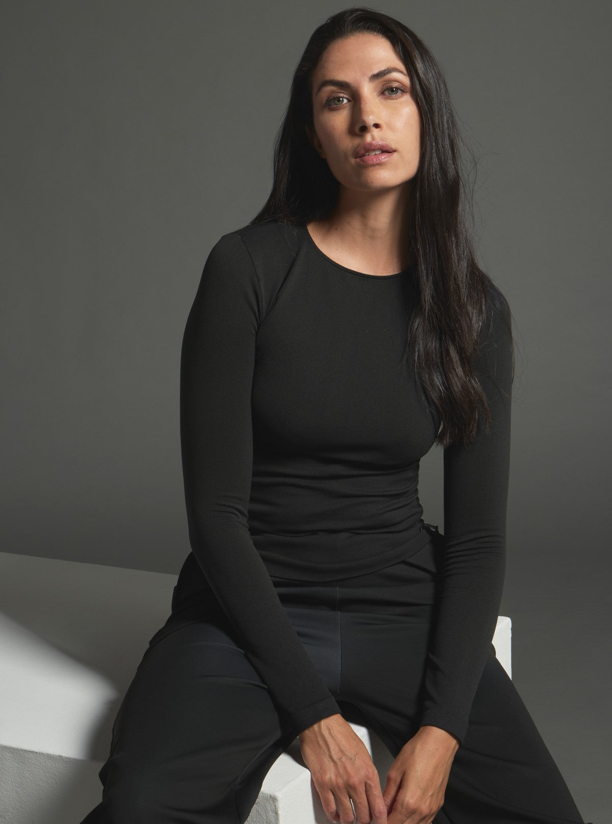 Maglia Girocollo a Manica Lunga Modellante - Glam Active Nero