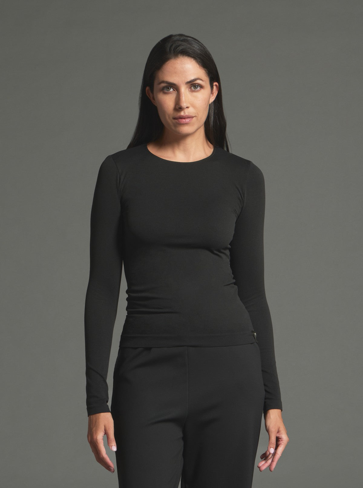 Maglia Girocollo a Manica Lunga Modellante - Glam Active Nero
