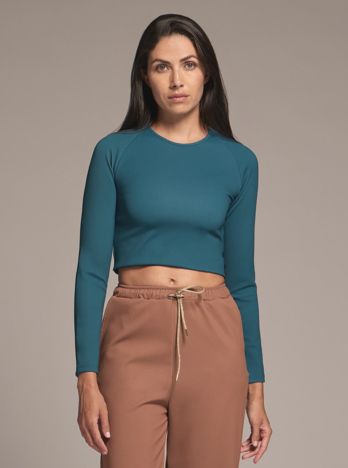 Formgebendes Langarm-Crop-Top - Glam Active Indigoblau