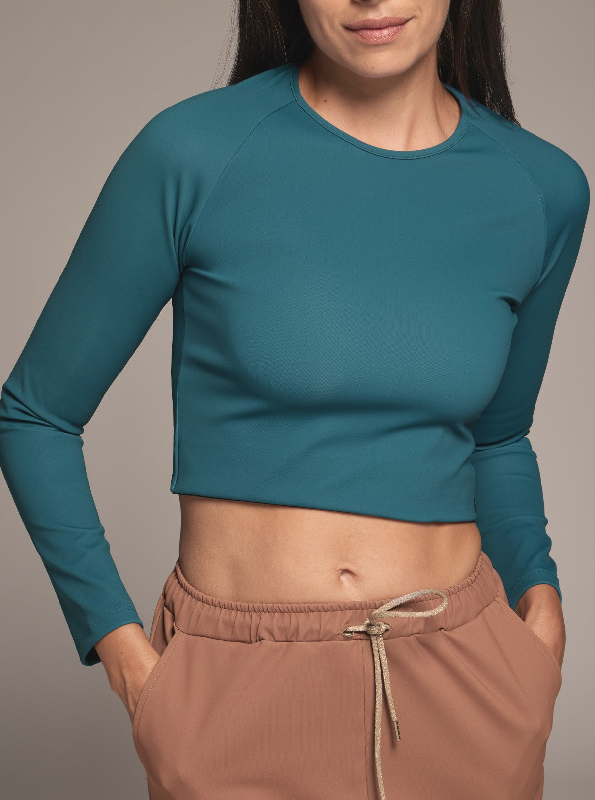 Formgebendes Langarm-Crop-Top - Glam Active Indigoblau
