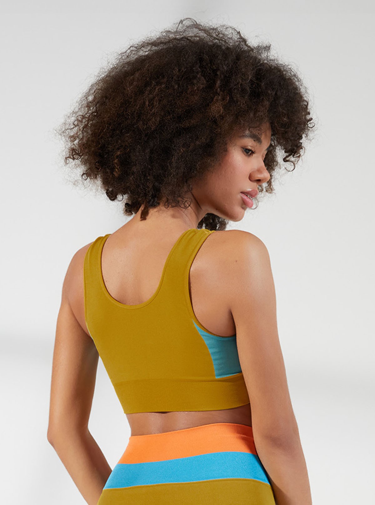 Double-Face Top mit senf-orange-blauen Bändern