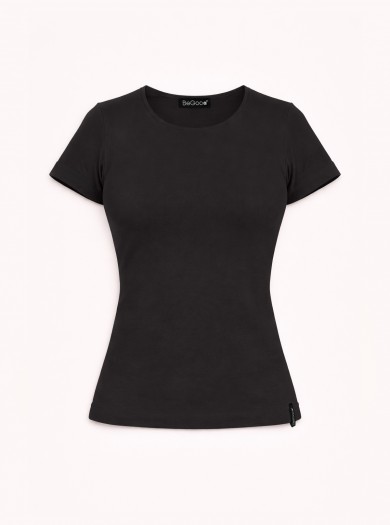 Maglia girocollo da donna a manica corta Nero