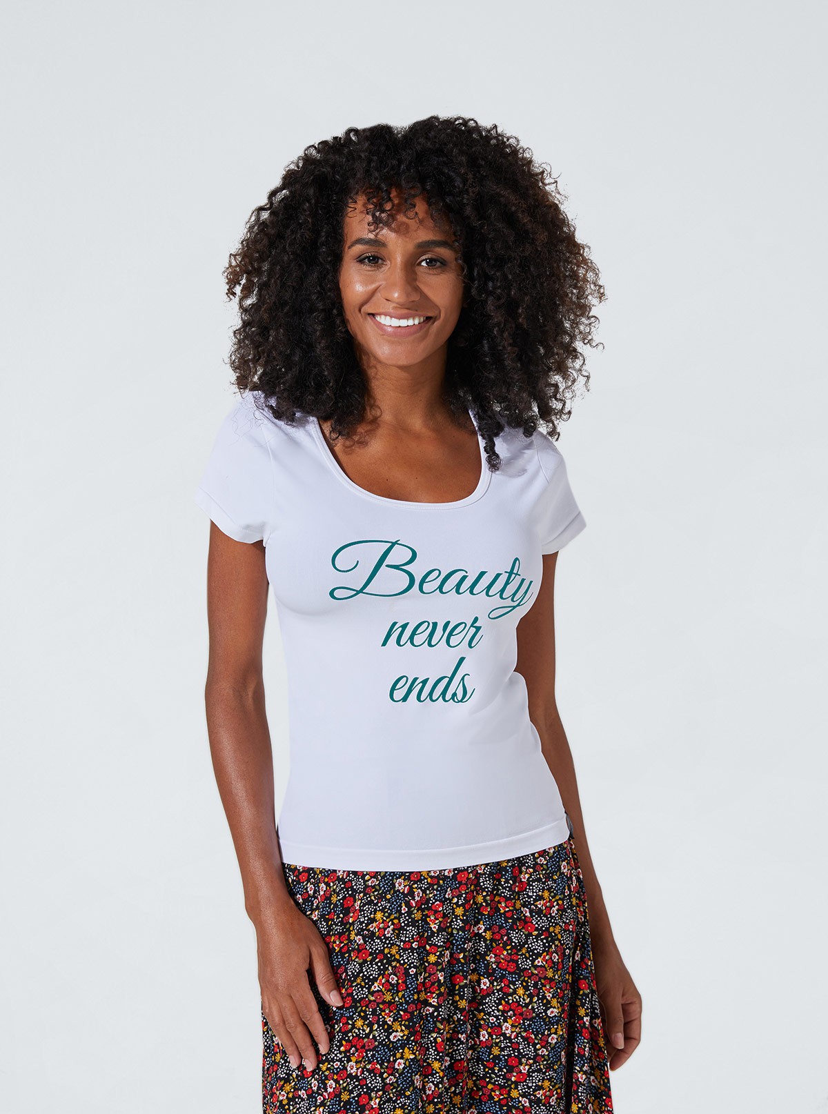 Maglietta Bianca con stampa «Beauty» snellente e idratante