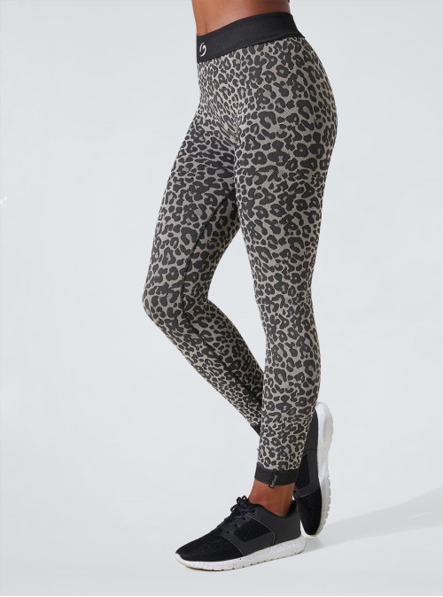 Schwarz-beige Leopard Animalier Legging mit schlank machender und feuchtigkeitsspendender Wirkung