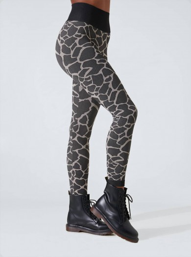 Legging animalier girafe noir-beige avec effet amincissant et hydratant