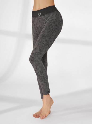 Legging Super Slim à Motif Floreal Gris Foncé