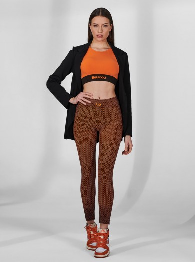 Legging Superslim à Motif Carré Noir-Orange