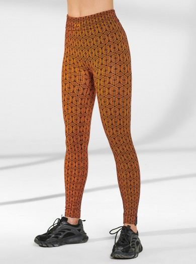 Legging Superslim à Motif Hexagonal Noir-Orange