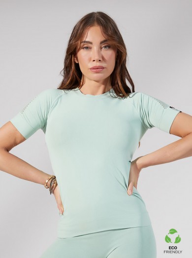 T-Shirt With Mesh Shoulder Insert Aquamarine