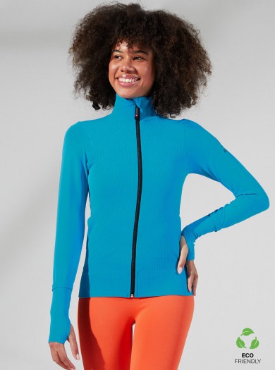 Ribbed Bioceramic Fleece Jacket Turquoise