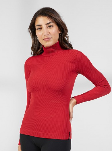 Rippbündchen-Rollkragenpullover Rot