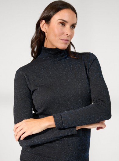 Modellierender Stehkragenpullover aus Lurex Blauer Lurex