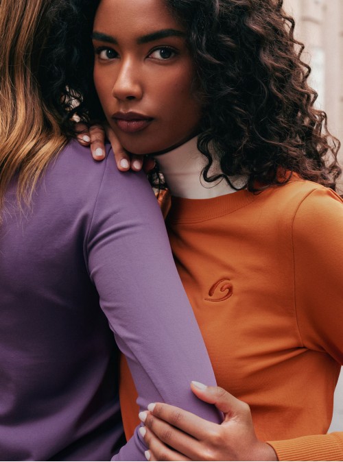 Crew Neck Long-Sleeve Top with Embroidered Logo