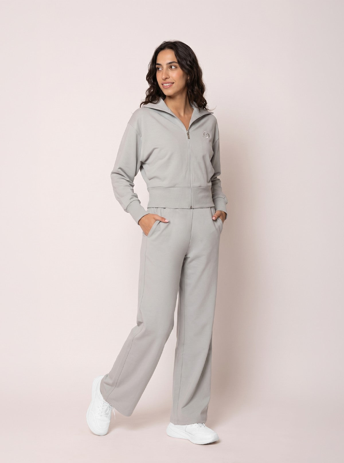 Felpa con Zip Urban Flow  Argento