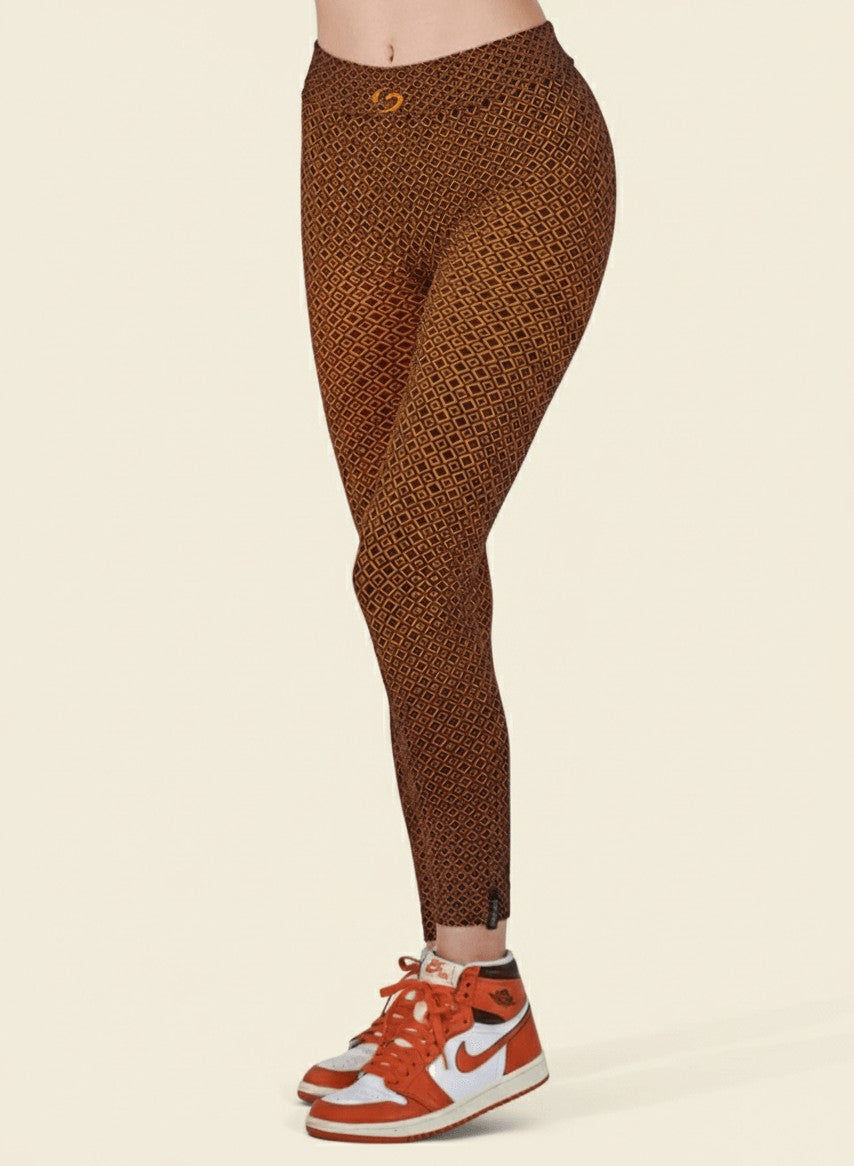 LEGGINGS SUPERSLIM MOTIVO QUADRATO NERO/ARANCIONE