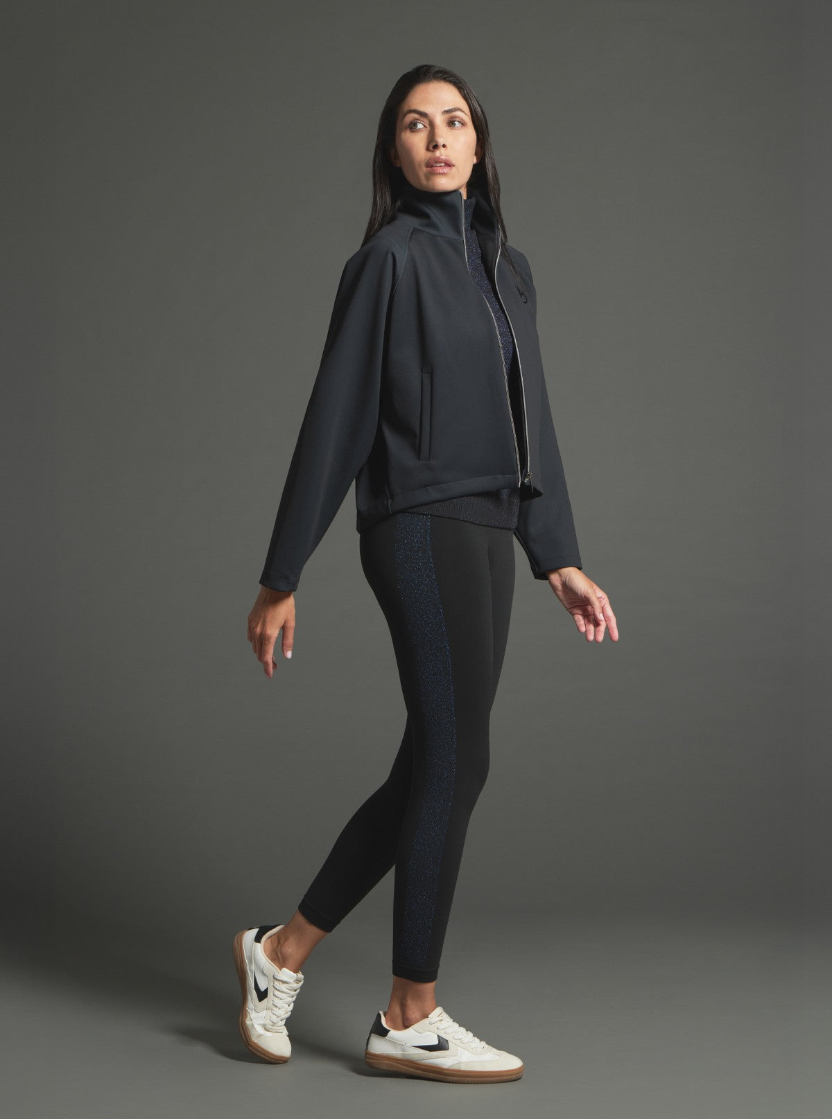 Legging Superslim Bande Laterali Lurex Nero-Lurex Blu