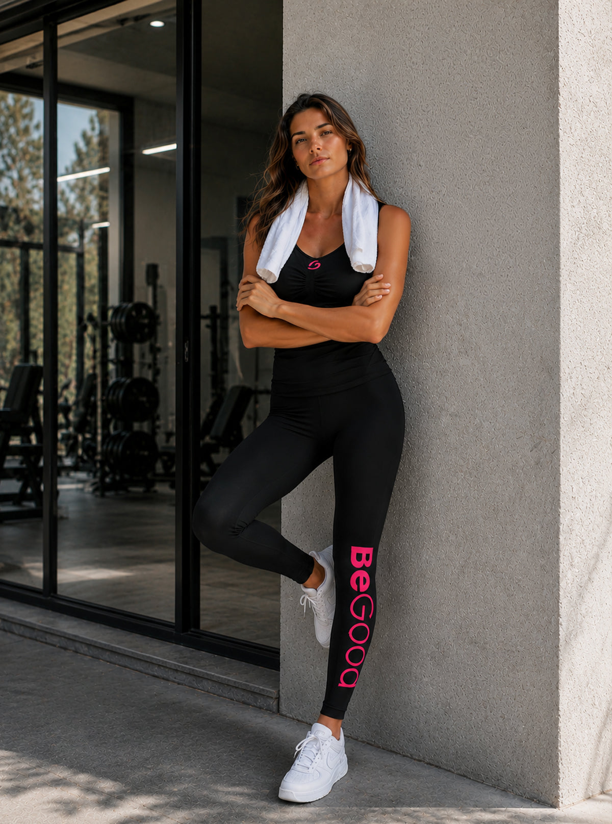 Legging Superslim con Scritta BeGood Nero Scritta Fucsia