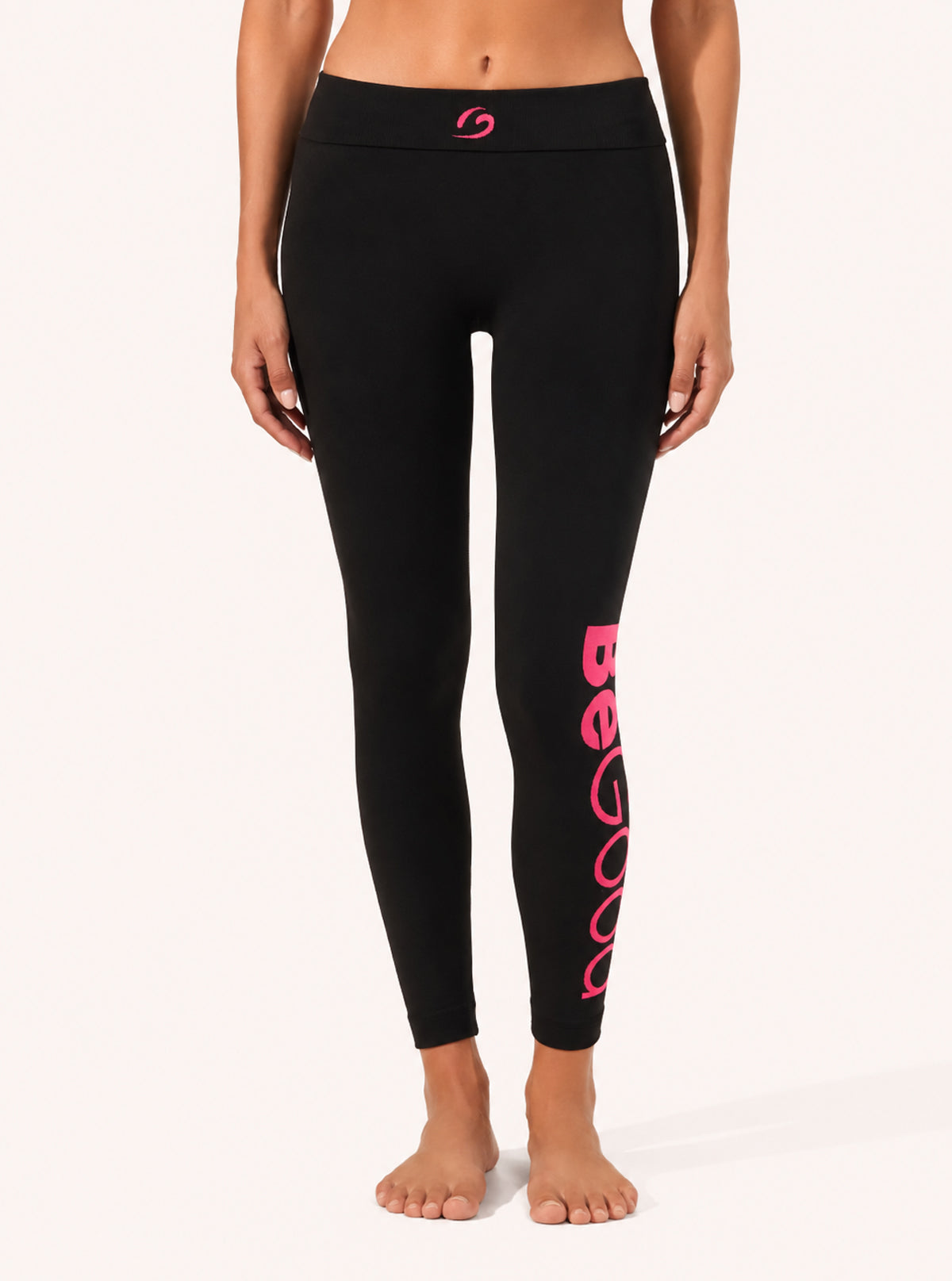Legging Superslim con Scritta BeGood Nero Scritta Fucsia