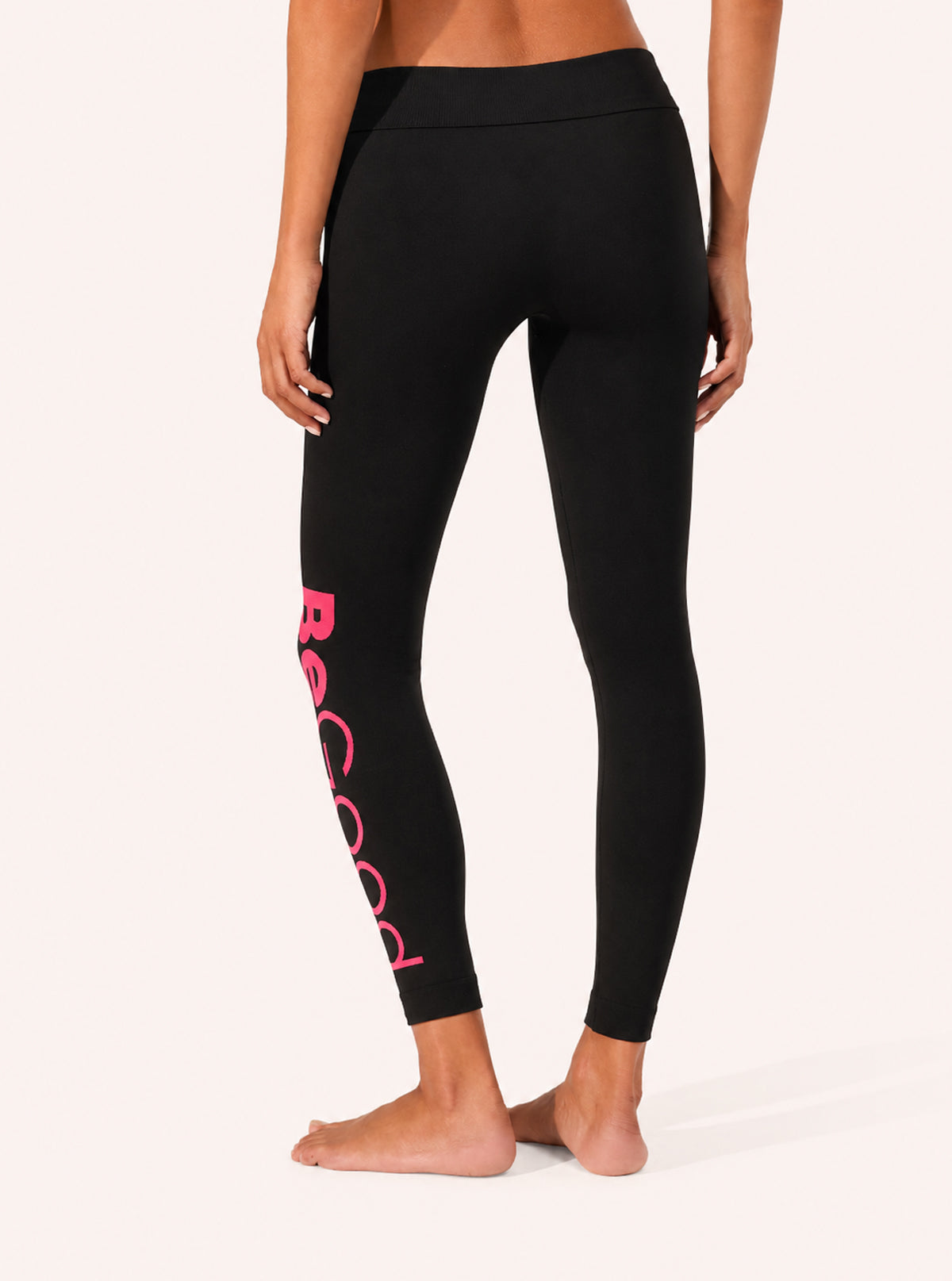 Legging Superslim con Scritta BeGood Nero Scritta Fucsia