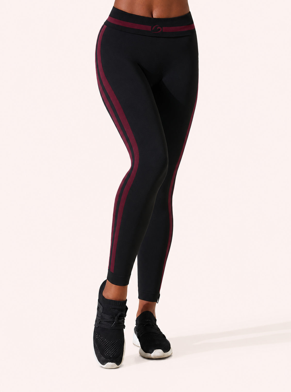 Legging Superslim con Bande Laterali Nero-Fasce Bordeaux