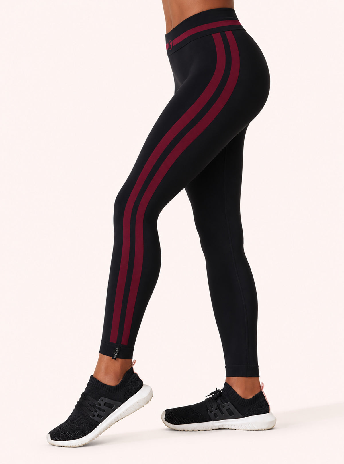 Legging Superslim con Bande Laterali Nero-Fasce Bordeaux