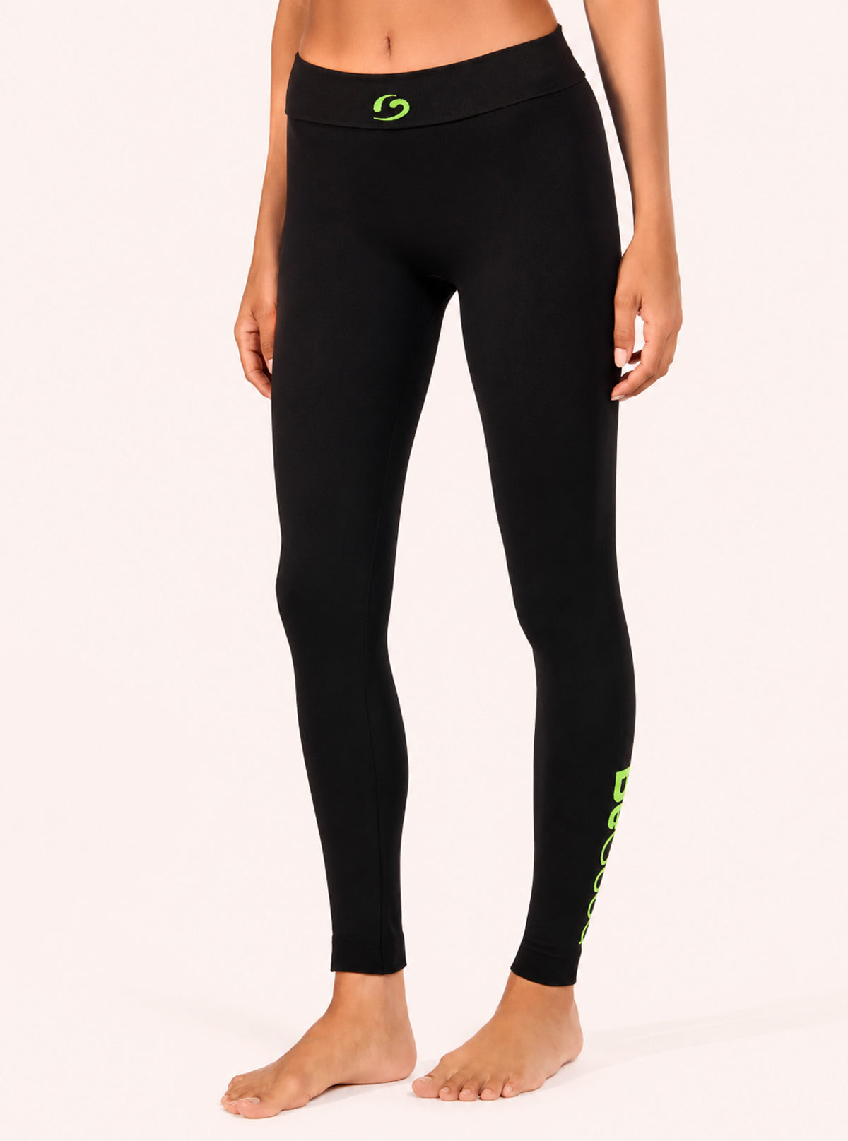 Superslim Sport Leggings with BeGood lettering Black-Yellow