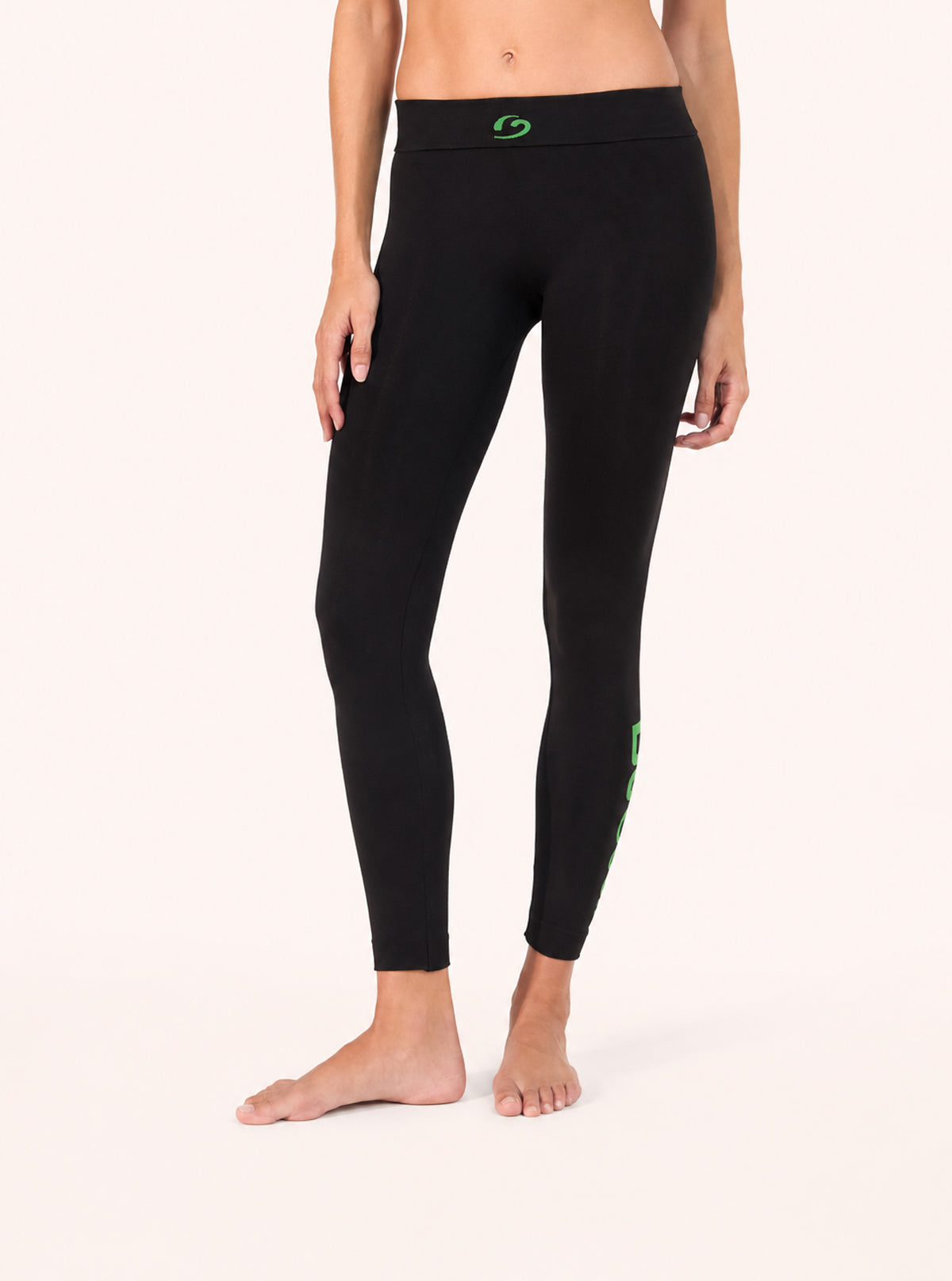 Superslim Sport Leggings with BeGood lettering Black-Green