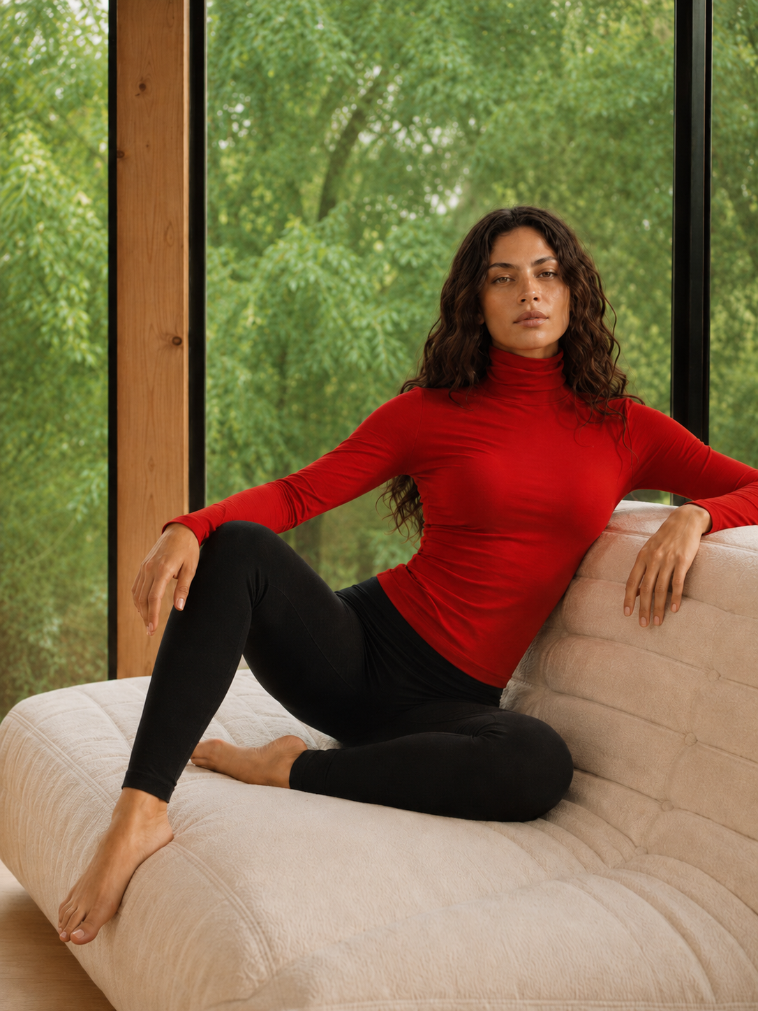 Modellierender Rollkragenpullover Rot