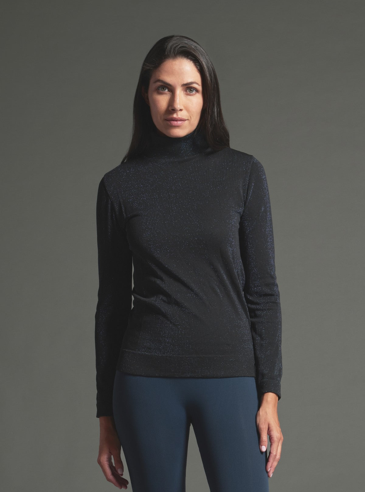 Maillot de Corps à Col Montant Modelant Lurex Noir-Lurex Bleu