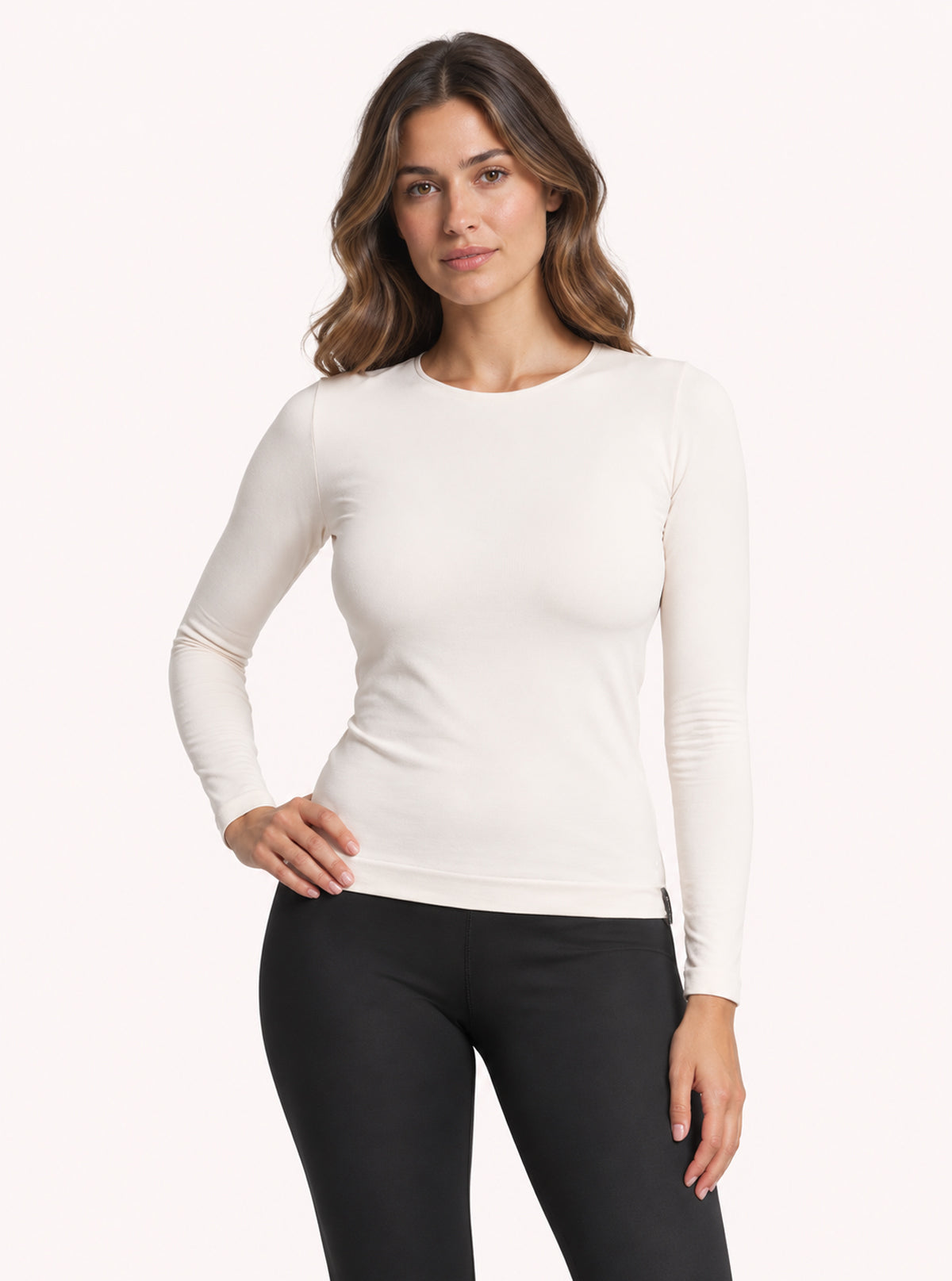 Maglia Girocollo a Manica Lunga Modellante - Glam Active Bianco Perla
