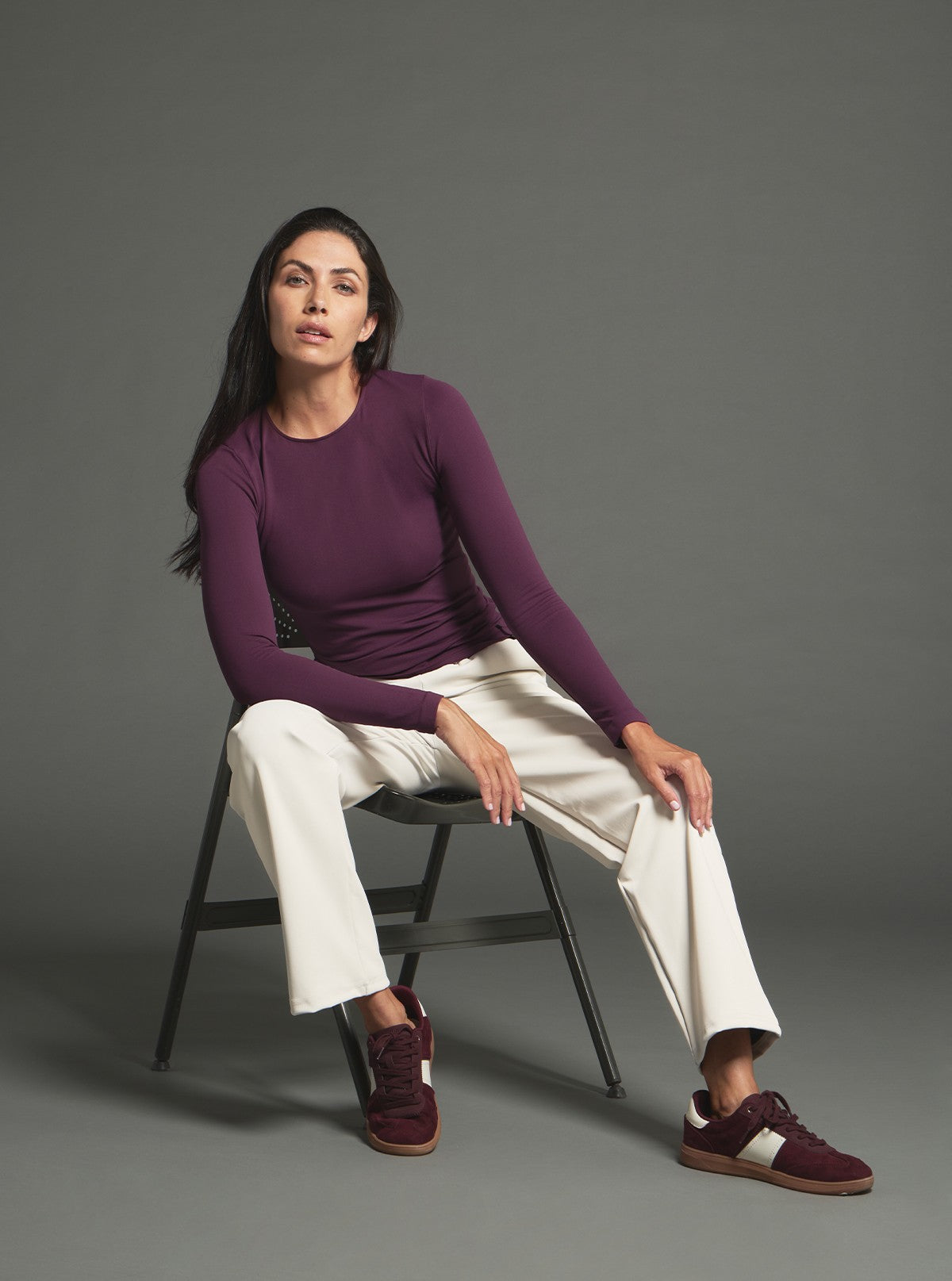 Maglia Girocollo a Manica Lunga Modellante - Glam Active Wine