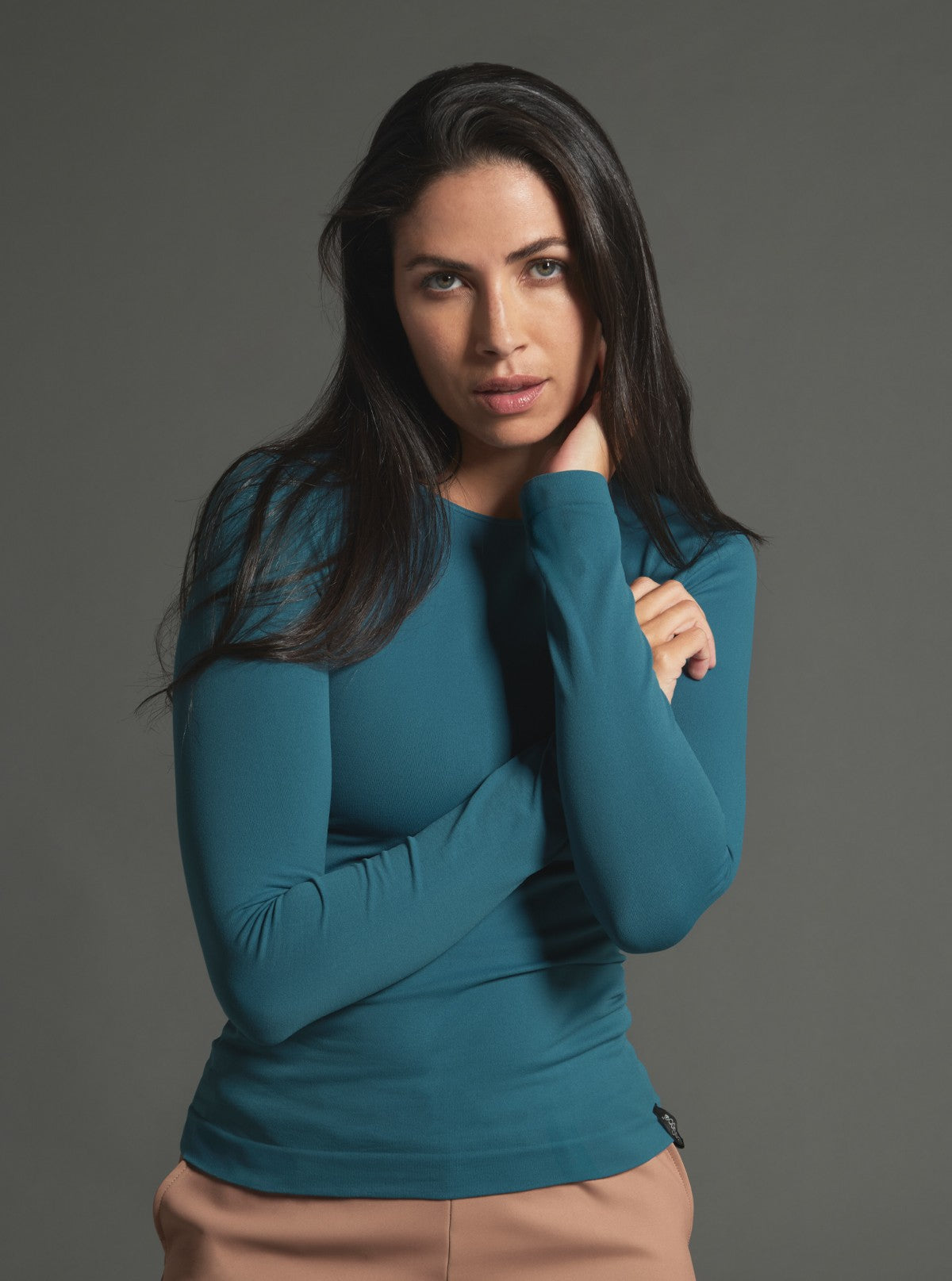 Shaping Long Sleeve Crewneck Top - Glam Active Indigo Blue