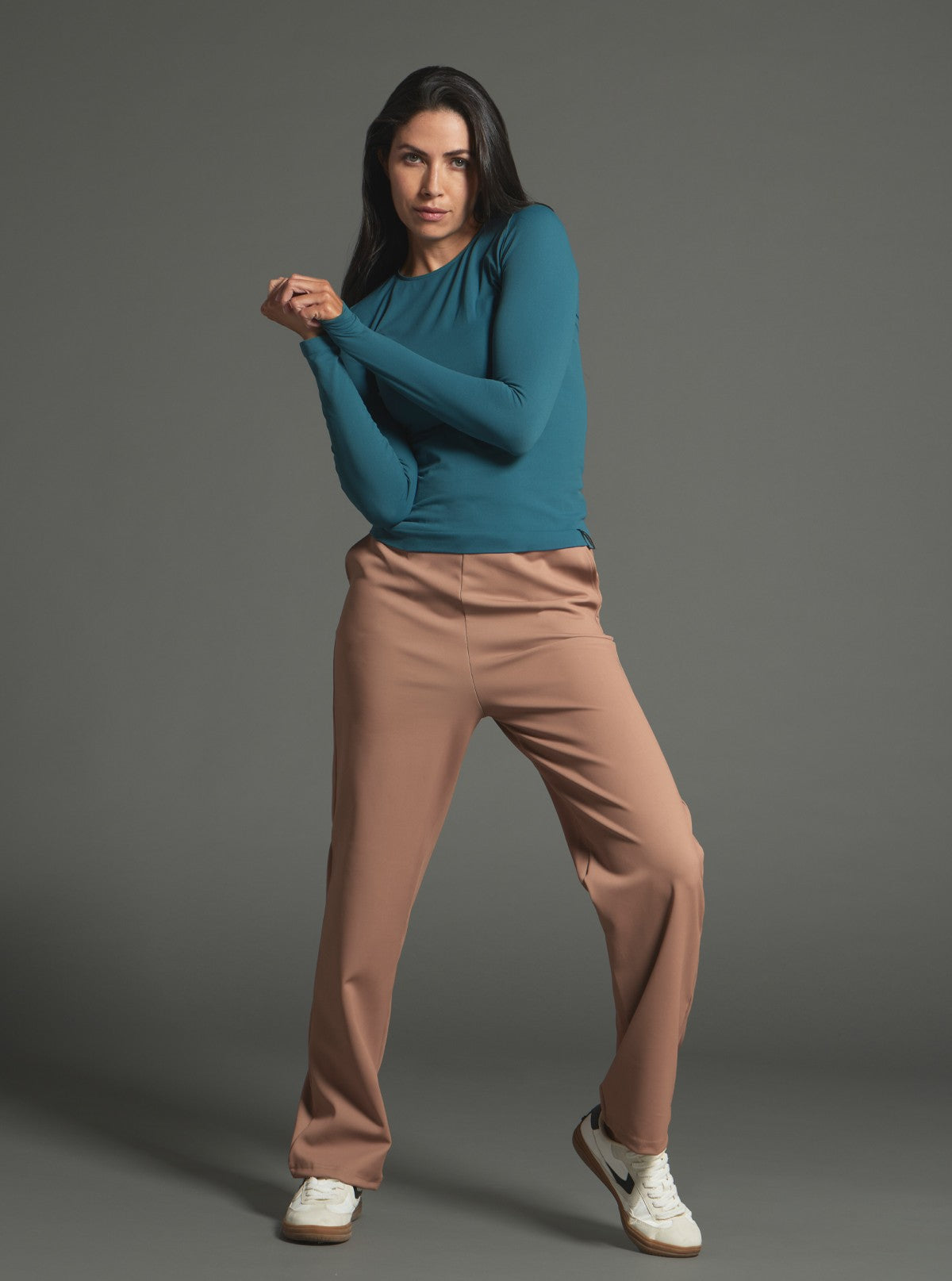 Shaping Long Sleeve Crewneck Top - Glam Active Indigo Blue