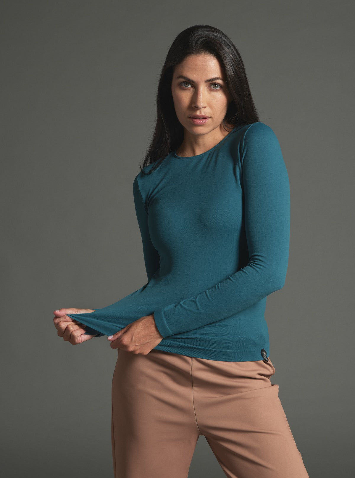 Shaping Long Sleeve Crewneck Top - Glam Active Indigo Blue