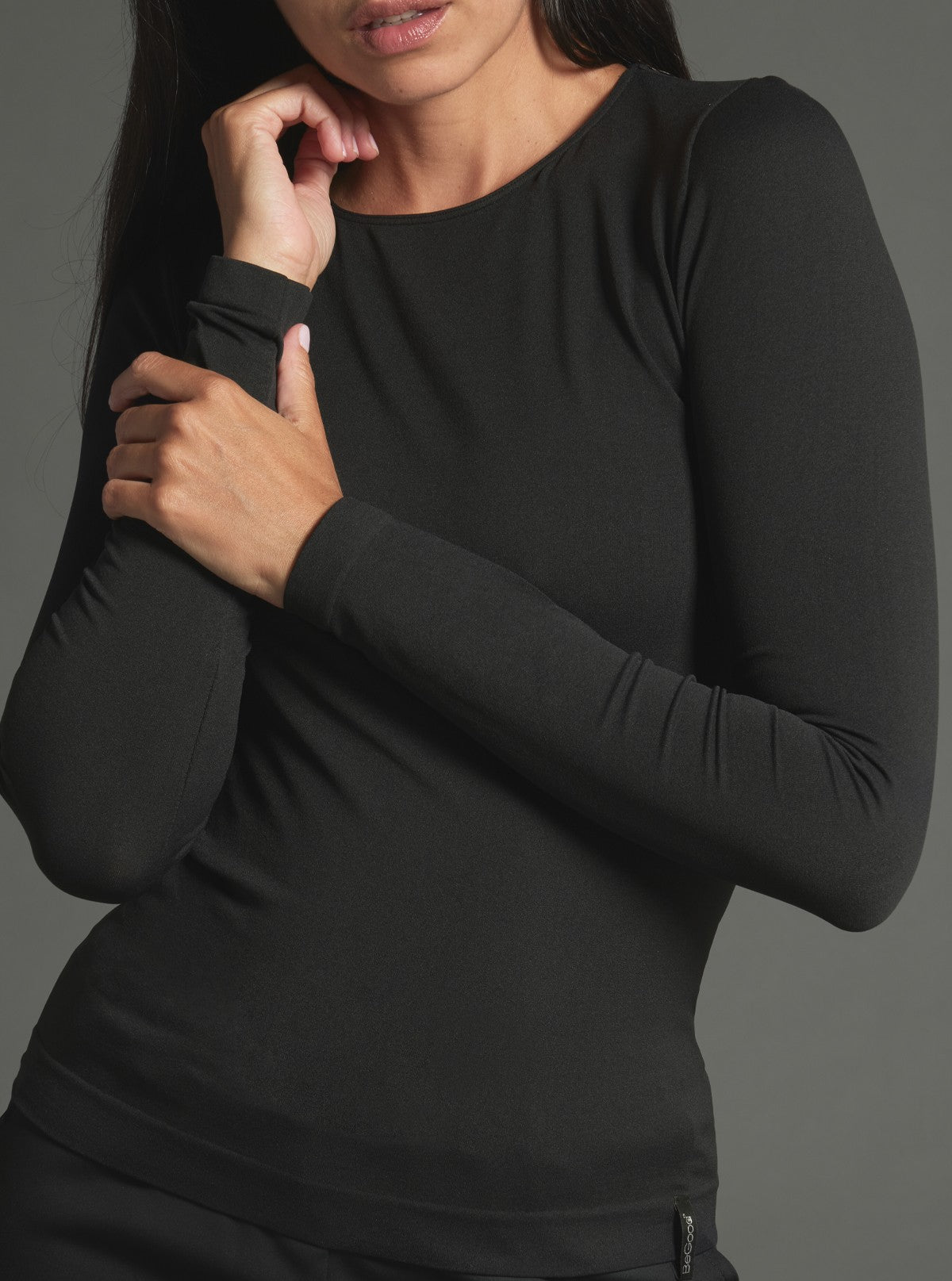 Maglia Girocollo a Manica Lunga Modellante - Glam Active Nero
