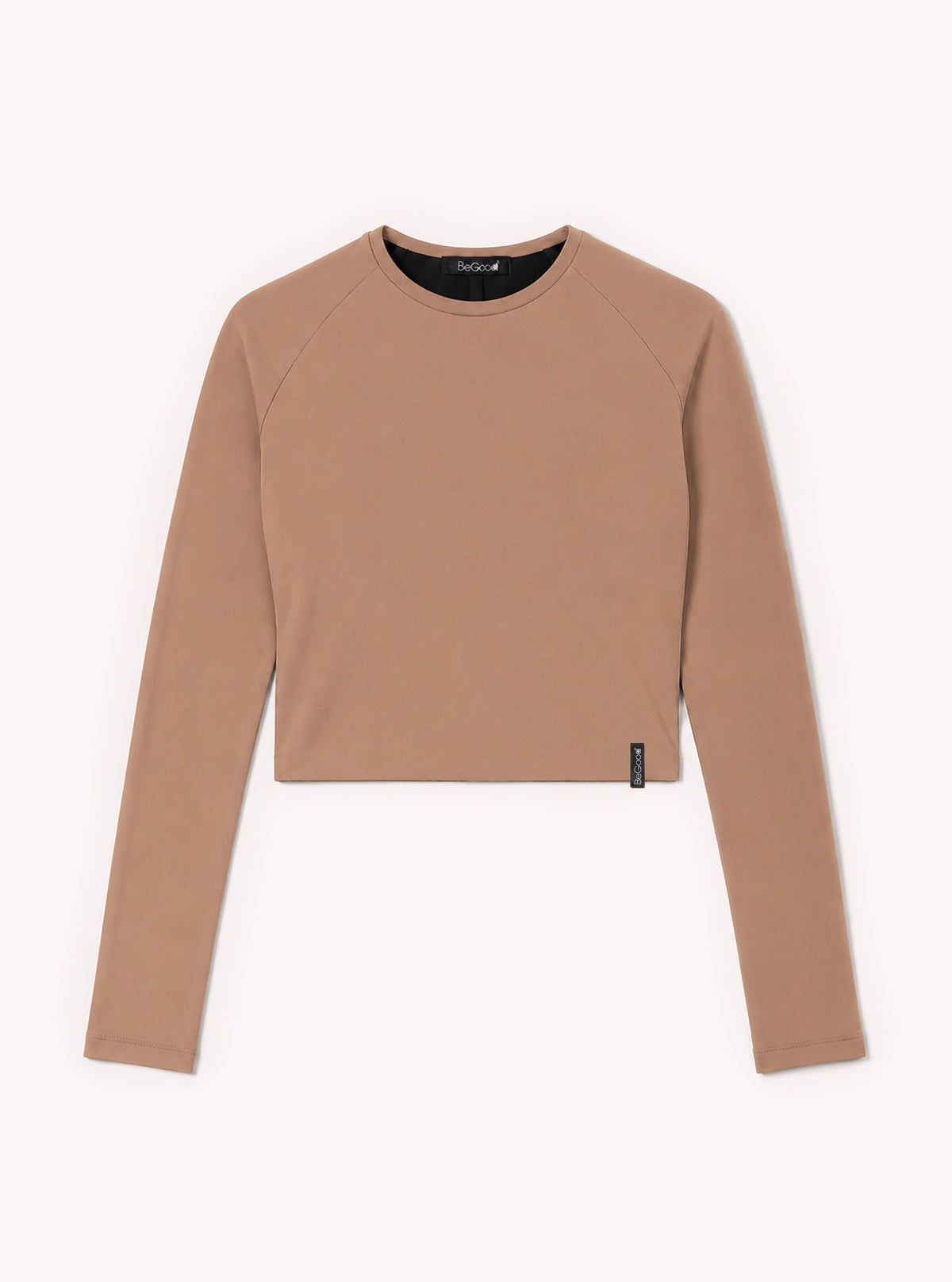 Figurbetontes Langarm-Crop-Top - Glam Active Cuoio