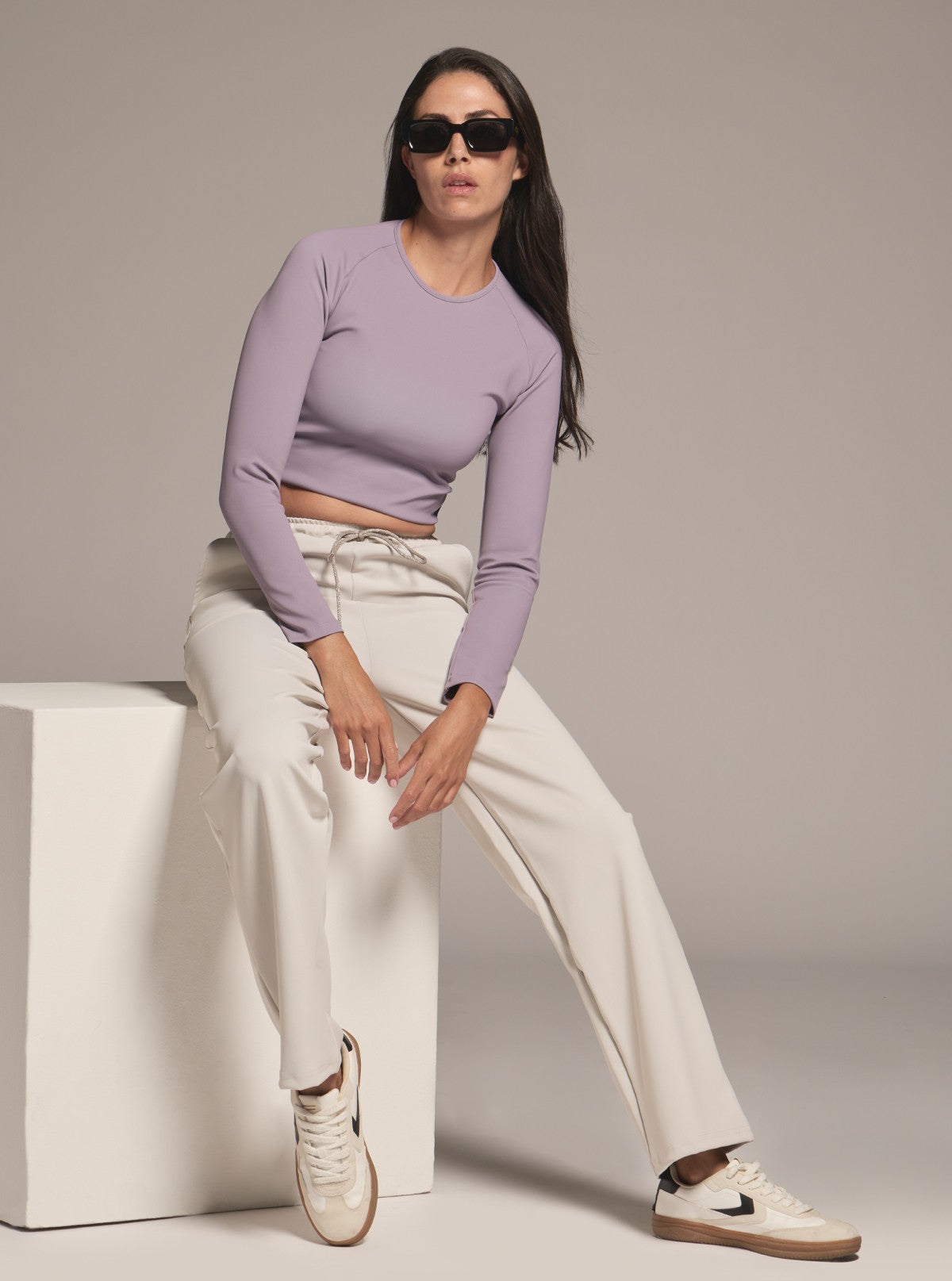 Formendes Langarm-Crop-Shirt - Glam Active Amethystlila