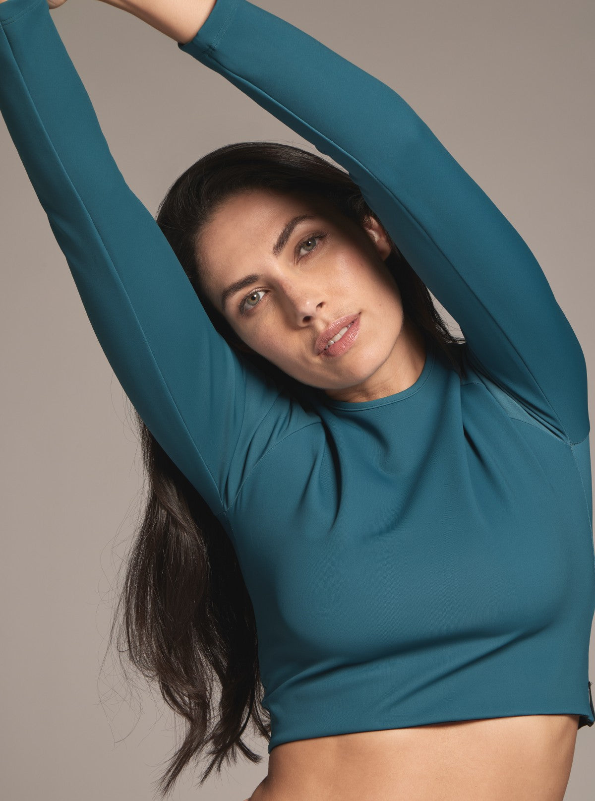 Formgebendes Langarm-Crop-Top - Glam Active Indigoblau