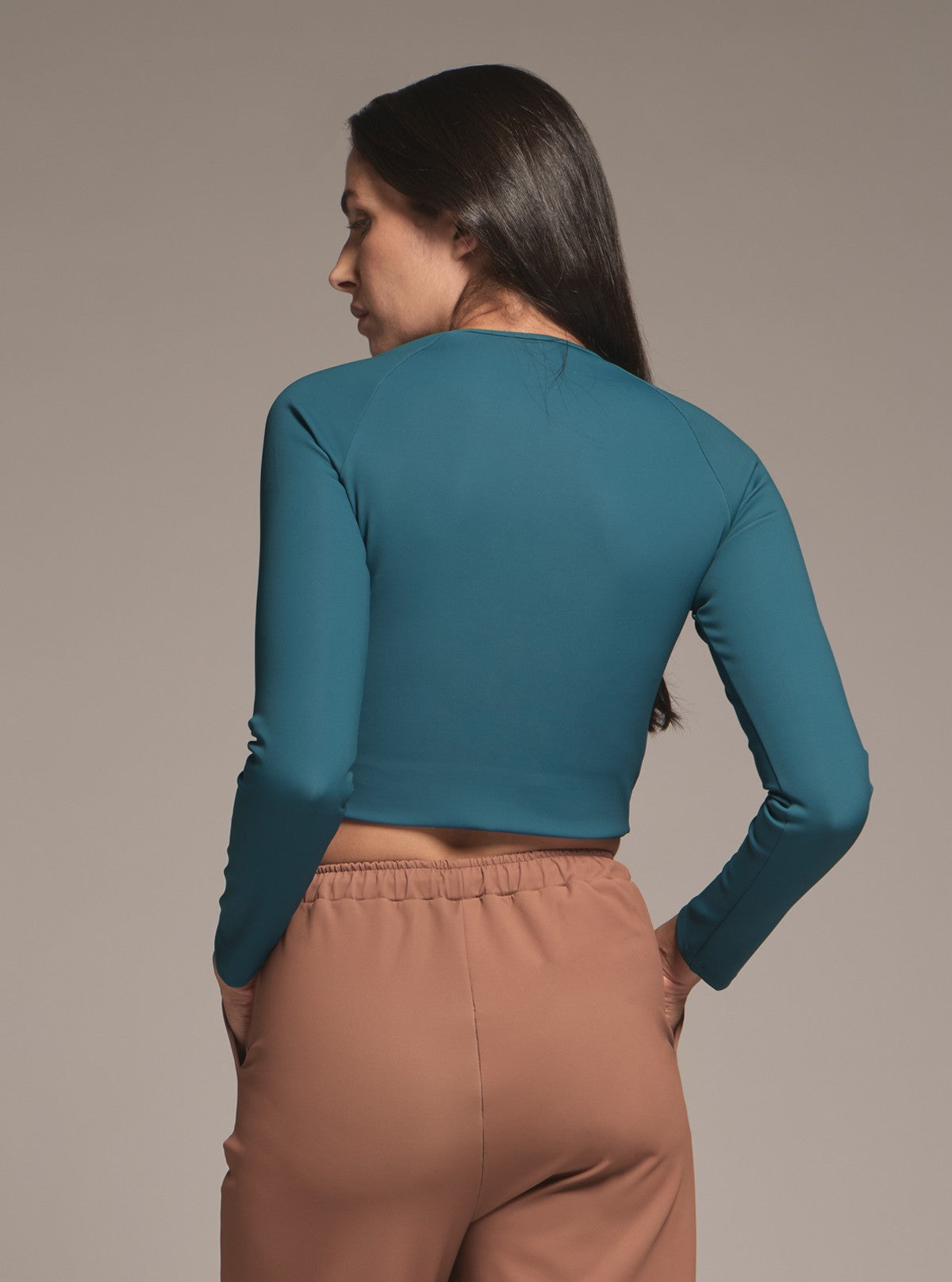 Formgebendes Langarm-Crop-Top - Glam Active Indigoblau