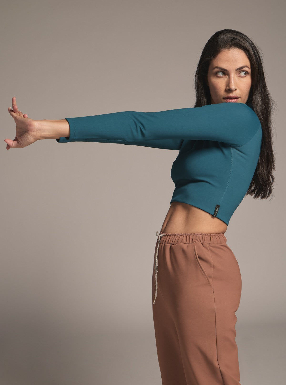 Formgebendes Langarm-Crop-Top - Glam Active Indigoblau