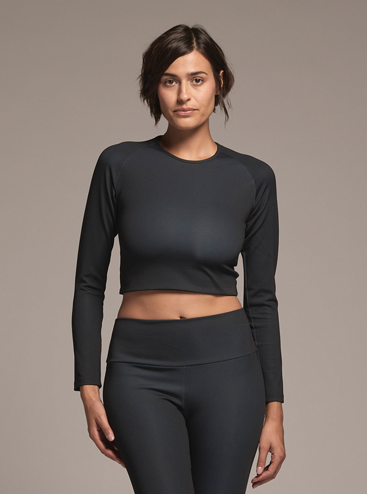 Haut Crop à Manches Longues Modelant - Glam Active Smoky Black